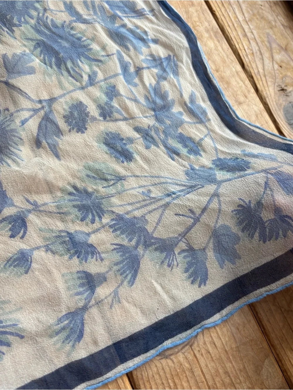 Vintage Vera Neumann White Scarf with Blue Floral Detailing